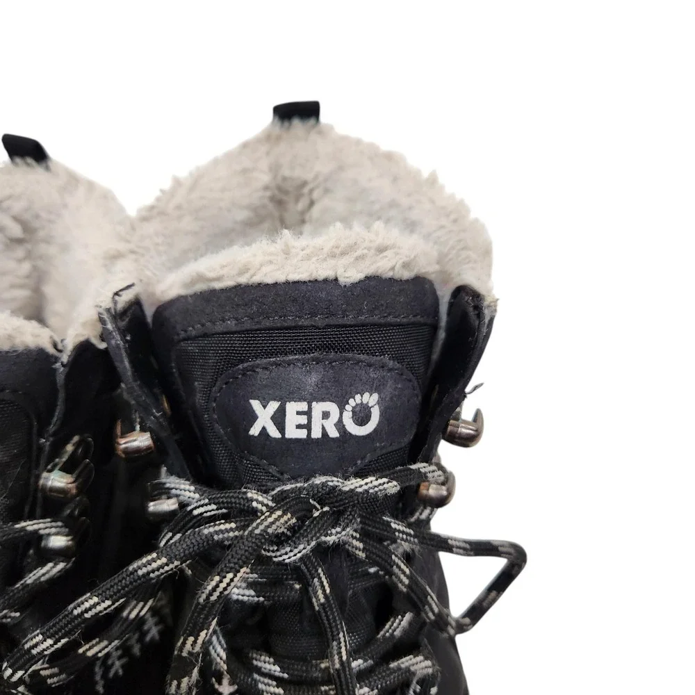 XERO SHOES Alpine Boots Womens 10.5 41 Black Waterproof Snow Winter Faux Fur